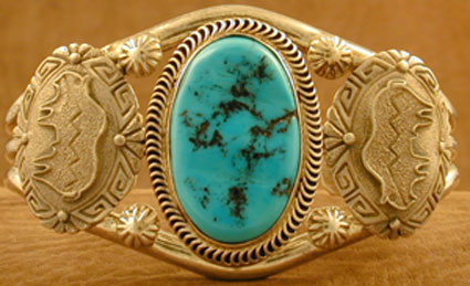 SS, Gold, Turquoise & Buffalo Bracelet