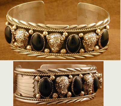 SS Black Onyx Buffalo Head Bracelet