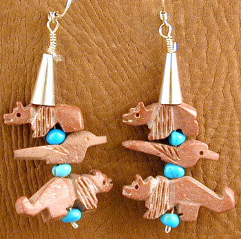 Animal stacked pipestone fetish dangle earring