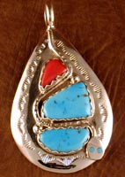 Effie Pendant Turquoise and Coral with Turq eyes