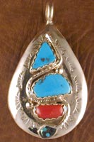 Effie Pendant Turquoise and Coral with Turquoise eyes