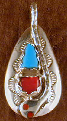 Effie Pendant Turquoise and Coral with Coral eyes