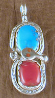 Effie Pendant Turquoise and Coral with Coral Eyes