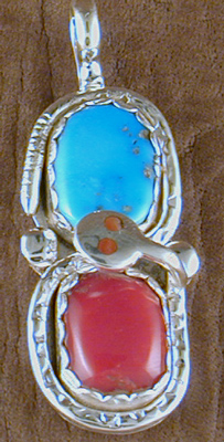 Effie Pendant Turquoise and Coral with Coral Eyes