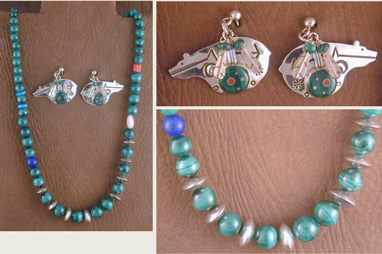 SS Malachite Necklace and Earrings Set