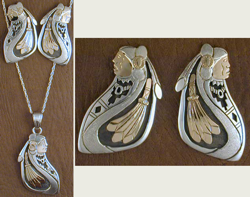 Sterling Silver and 14K Gold Chief's Head Set - EARRINGS