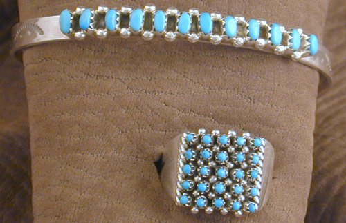 SS Zuni Snake Eyes Turquoise Bracelet and Ring Set - EARRINGS
