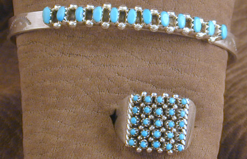 SS Zuni Snake Eyes Turquoise Bracelet and Ring Set - BRACELET