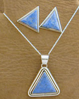 Triangle Shaped SS Lapis Pendant &  Earrings - EARRINGS