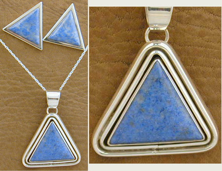 Triangle Shaped SS Lapis Pendant & Earrings - PENDANT