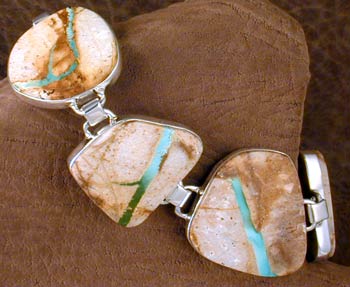 Turquoise and Matrix Stone Bracelet and Earring Set - BRACELET