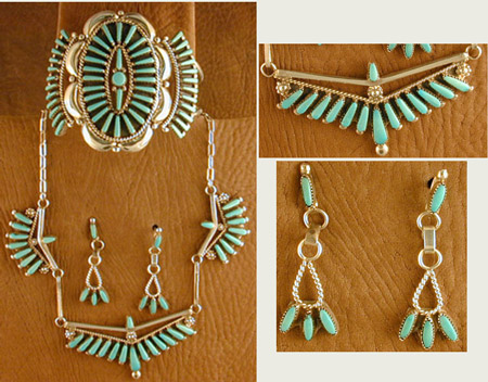 Needle Point Turquoise Set - NECKLACE & EARRINGS