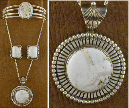 SS & White Buffalo Turquoise Set - PENDANT