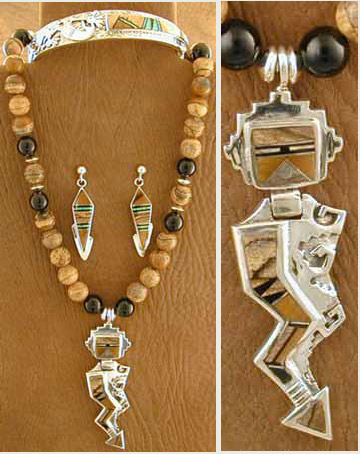 SS Petrified Wood, Jet & Tigers Eye Yei Set - NECKLACE