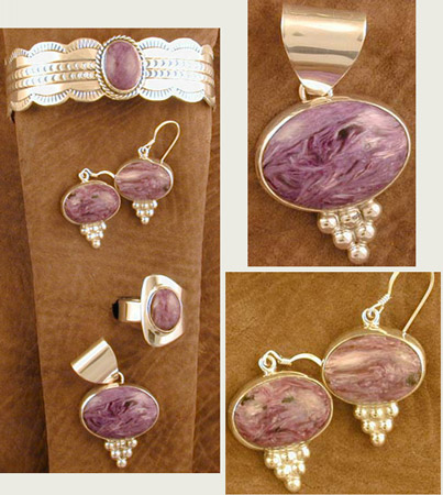 SS & Charoite Set - PENDANT & EARRINGS