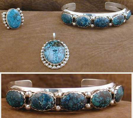 SS Turquoise Bracelet, Pendant & Ring Set - BRACELET