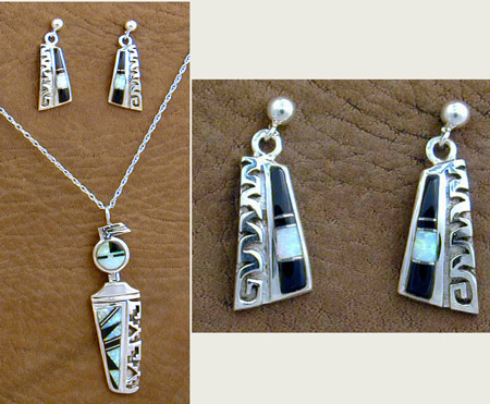 SS, Onyx & Opal Pendant & Earrings Set - EARRINGS