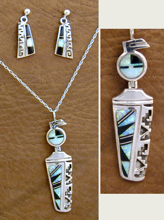 SS, Onyx & Opal Pendant & Earrings Set - PENDANT