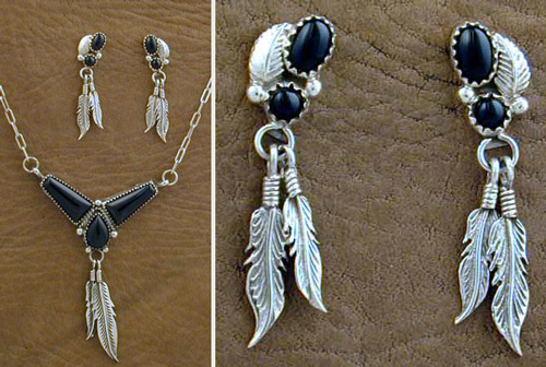 SS Black Onyx Feather Set - EARRINGS