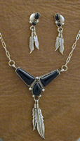 SS Black Onyx Feather Set - EARRINGS