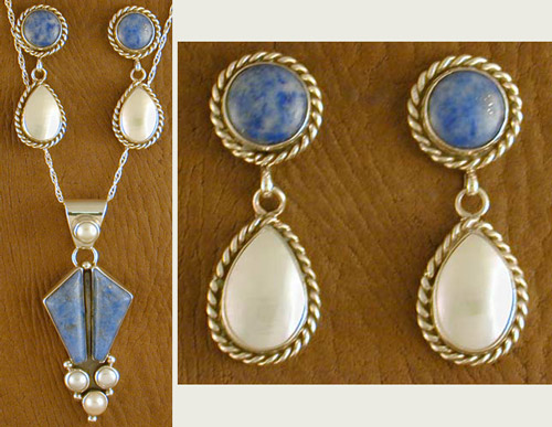 SS Denim Lapis and Mother of Pearl Set - EARRINGS