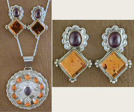 SS Amber Pendant and Earrings Set - EARRINGS