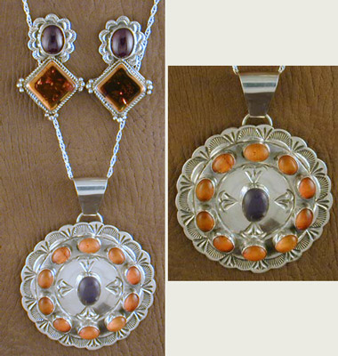 SS Amber Pendant and Earrings Set - PENDANT