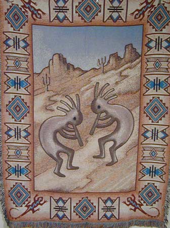 Fringed Kokopelli and Lizard Afghan