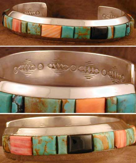 SS Turquoise & Jet Bracelet by Eddie Lee Chischilly