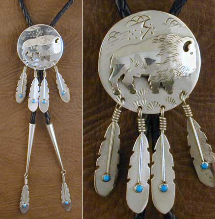 SS Turquoise Buffalo Feathers Bolo