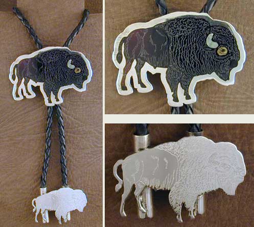 Zuni Etched Buffalo Bolo