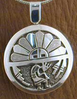 Sterling Silver Kokopelli and Sun Pendant by Sam Gray