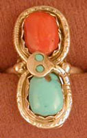 Effie SS, Turquoise and Coral Snake Ring