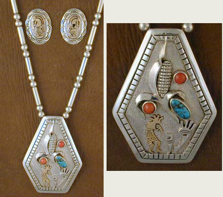 SS/12K Gold Kokopelli Necklace and Earrings Set - NECKLACE