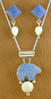 Denim Lapis + Green Pendent