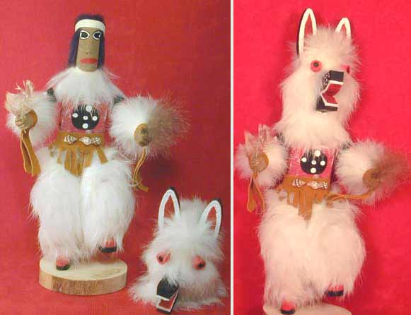 Navajo 6"  White Fur Wolf Kachina